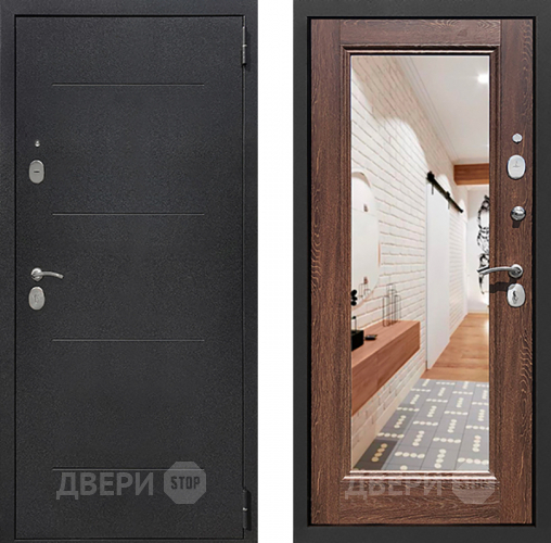 Входная металлическая Дверь Престиж 100 с зеркалом Шелк/Дуб филадельфия коньяк в Клине