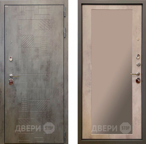 Входная металлическая Дверь Ратибор Тетрис 3К с зеркалом Бетон светлый в Клине