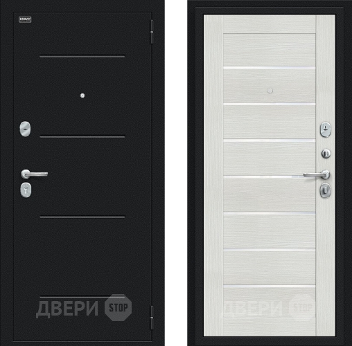 Входная металлическая Дверь Bravo Техно Букле черное/Bianco Veralinga в Клине