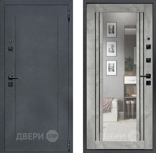 Входная металлическая Дверь Престиж Лофт с зеркалом Бетон светлый в Клине