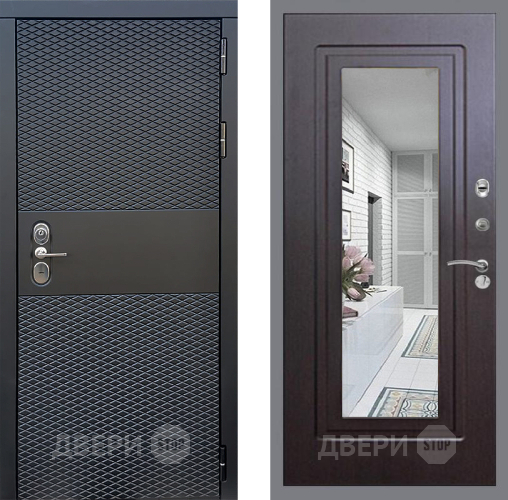 Входная металлическая Дверь Стоп БЛЭК CISA Зеркало ФЛ-120 Венге в Клине