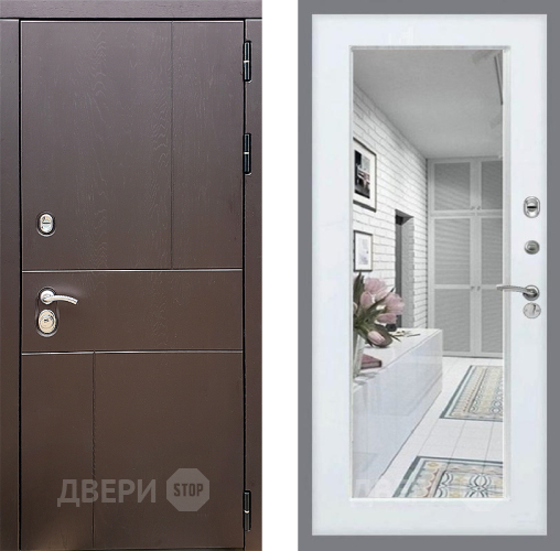 Входная металлическая Дверь Стоп УРБАН Зеркало Белый ясень в Клине