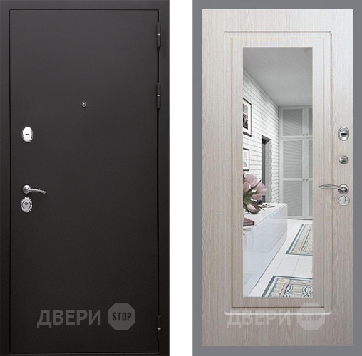 Входная металлическая Дверь Стоп КЛАССИК Шагрень Зеркало ФЛ-120 Беленый дуб в Клине