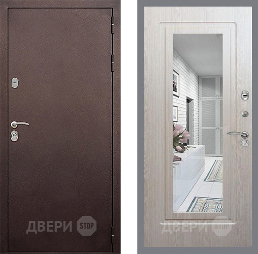 Дверь Стоп КЛАССИК Медь Зеркало ФЛ-120 Беленый дуб в Клине