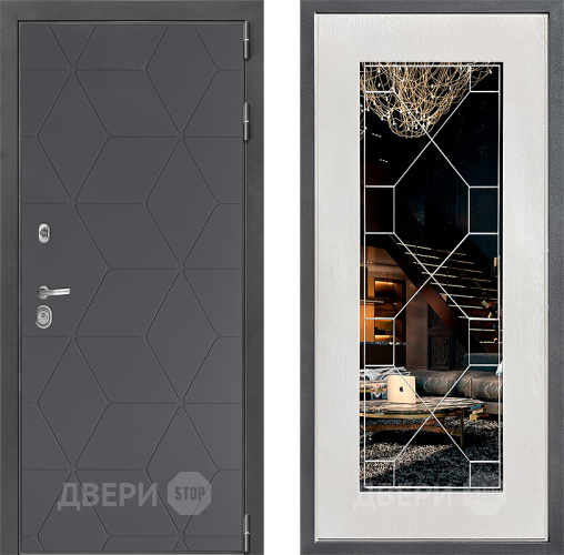 Входная металлическая Дверь Дверной континент ДК-3/744 ФЛ-Тиффани Зеркало Белое дерево в Клине