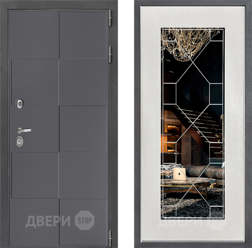 Входная металлическая Дверь Дверной континент ДК-3/606 ФЛ-Тиффани Зеркало Белое дерево в Клине