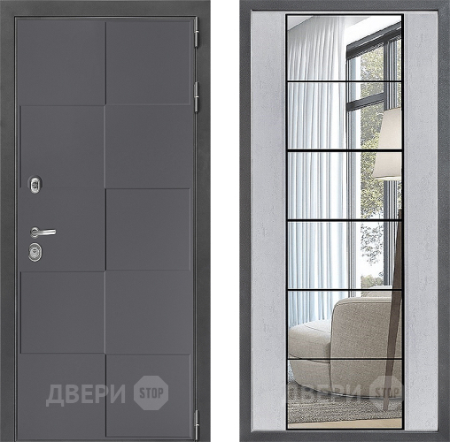 Входная металлическая Дверь Дверной континент ДК-3/606 ФЛЗ-2 Зеркало Бетон светлый в Клине