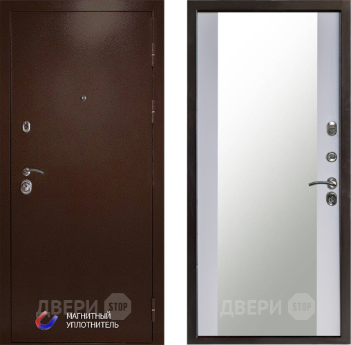 Входная металлическая Дверь Престиж Медь Зеркало Белый софт в Клине