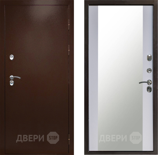 Входная металлическая Дверь Престиж TERMO с терморазрывом Снегирь Медь Зеркало Белый софт в Клине