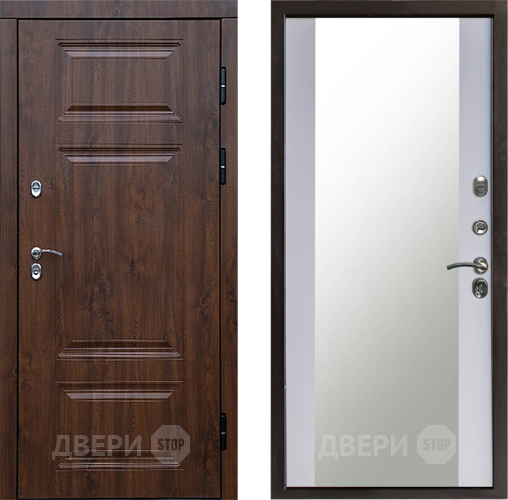 Входная металлическая Дверь Престиж TERMO с терморазрывом Премиум Орех Зеркало Белый софт в Клине