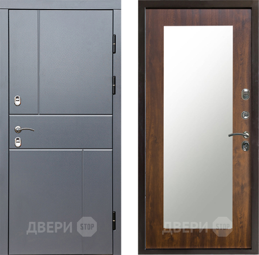 Входная металлическая Дверь Престиж TERMO с терморазрывом Горизонт Грэй Зеркало пастораль Дуб в Клине
