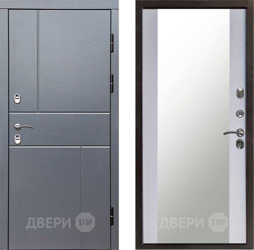 Входная металлическая Дверь Престиж TERMO с терморазрывом Горизонт Грэй Зеркало Белый софт в Клине