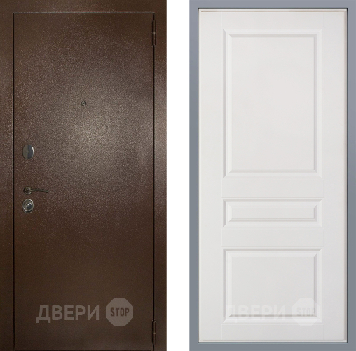 Дверь Заводские двери Эталон 3к антик медь Стокгольм Белый софт в Клине