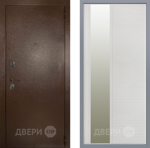 Дверь Заводские двери Эталон 3к антик медь Зеркало Лира Белый софт в Клине