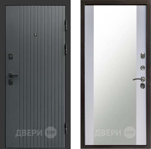 Входная металлическая Дверь Престиж Tvist Grey Зеркало Белый софт в Клине