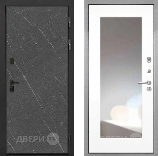 Входная металлическая Дверь Интекрон (INTECRON) Профит Black Гранит Лава Оникс ФЛЗ-120-М Зеркало Белый матовый в Клине
