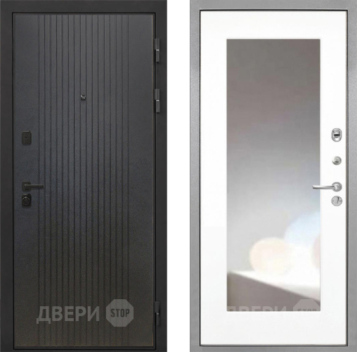 Входная металлическая Дверь Интекрон (INTECRON) Профит Black ФЛ-295 ФЛЗ-120-М Зеркало Белый матовый в Клине