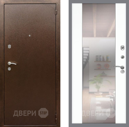 Входная металлическая Дверь Рекс (REX) 1А Медный Антик СБ-16 Зеркало Силк Сноу в Клине