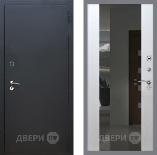 Дверь Рекс (REX) 1A Черный Муар СБ-16 Зеркало Белый ясень в Клине