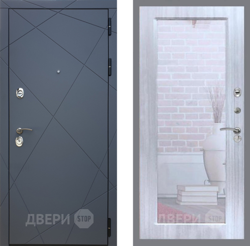 Входная металлическая Дверь Рекс (REX) 13 Силк Титан Зеркало Пастораль Сандал белый в Клине