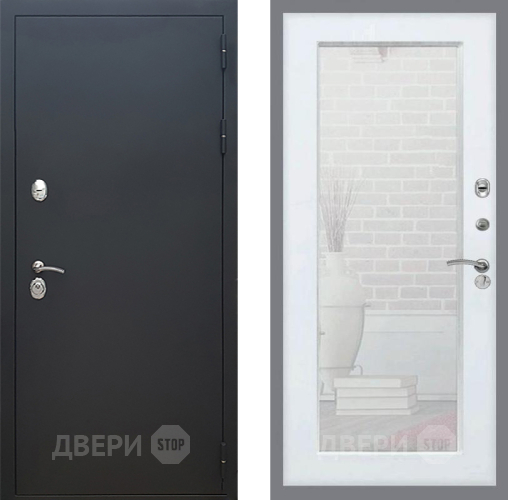 Входная металлическая Дверь Рекс (REX) 5 Черный Муар Зеркало Пастораль Белый ясень в Клине
