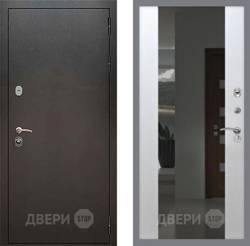 Входная металлическая Дверь Рекс (REX) 5 Серебро Антик СБ-16 с Зеркалом Лиственница беж в Клине
