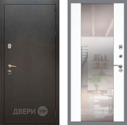 Входная металлическая Дверь Рекс (REX) 5 Серебро Антик СБ-16 Зеркало Силк Сноу в Клине